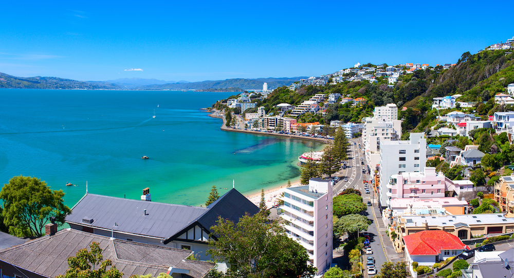 Panoramic view of the Oriental Bay. Wellington city